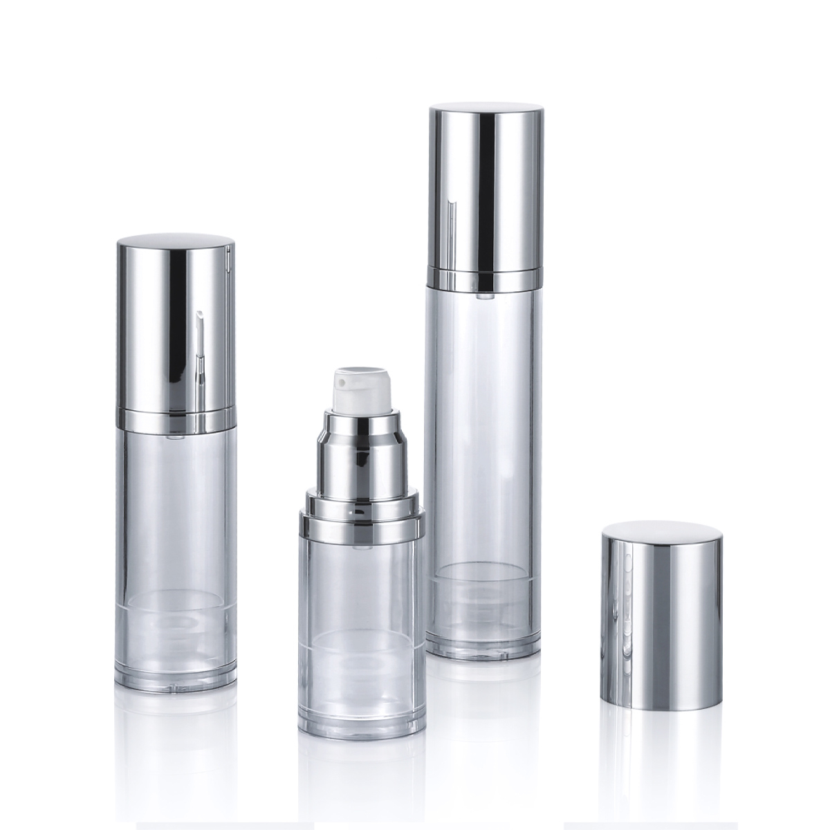 15ml 30ml 50ml Prilagođeni sjajni/mat srebrni kozmetički kozmetički skrb s pumpom bez zraka L04-1